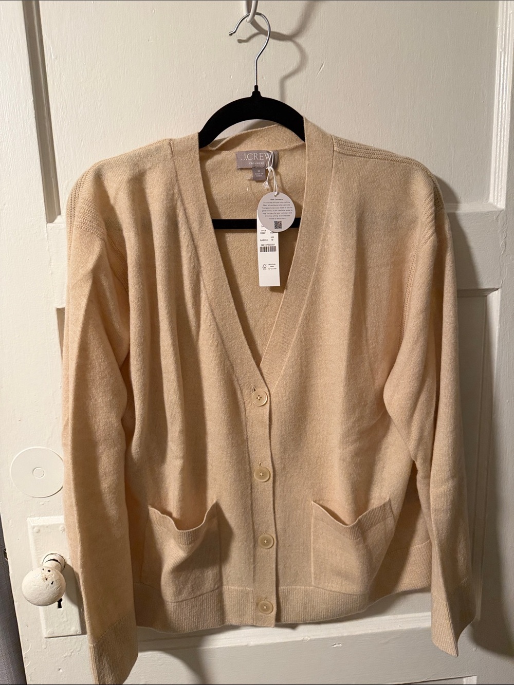 J.Crew Cashmere V-Neck Patch-Pocket Cardigan Beige Heather Sand Medium NWT CB881